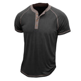 Men's Cotton Blend Short Sleeve Henley T-Shirt with Contrast Stitching – Casual Regular Fit 2