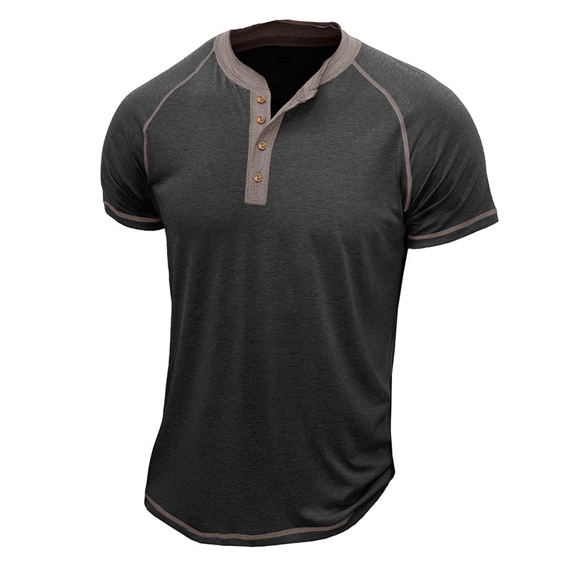 Men's Cotton Blend Short Sleeve Henley T-Shirt with Contrast Stitching – Casual Regular Fit 2