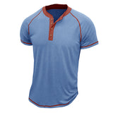 Men's Cotton Blend Short Sleeve Henley T-Shirt with Contrast Stitching – Casual Regular Fit 3