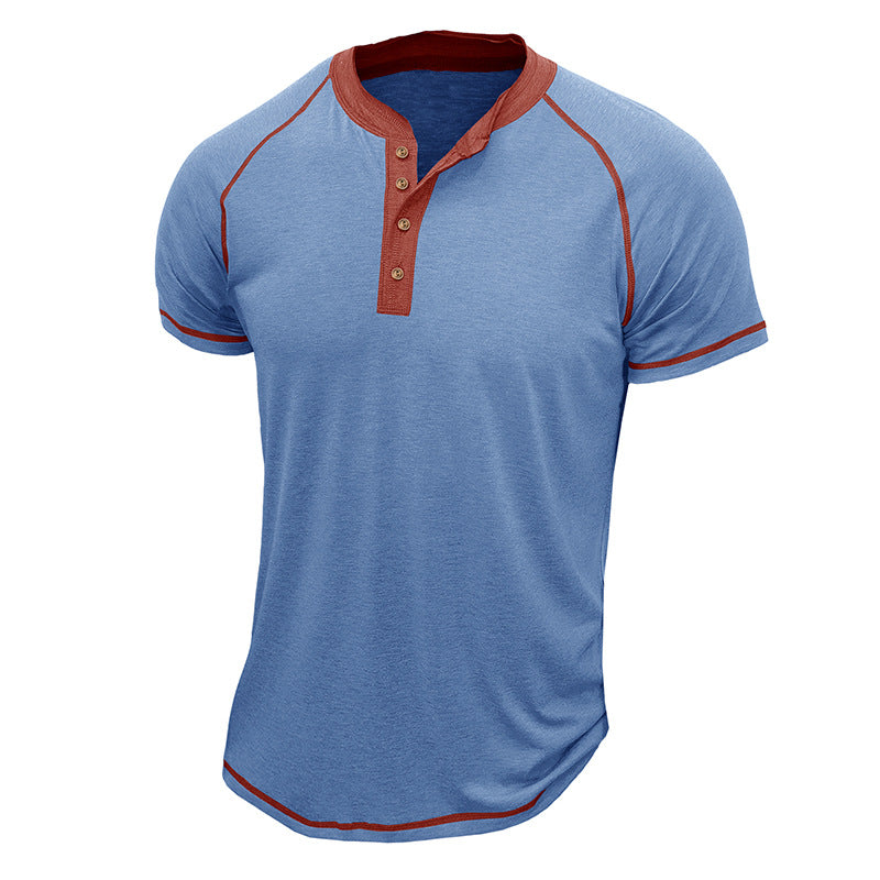 Men's Cotton Blend Short Sleeve Henley T-Shirt with Contrast Stitching – Casual Regular Fit 3