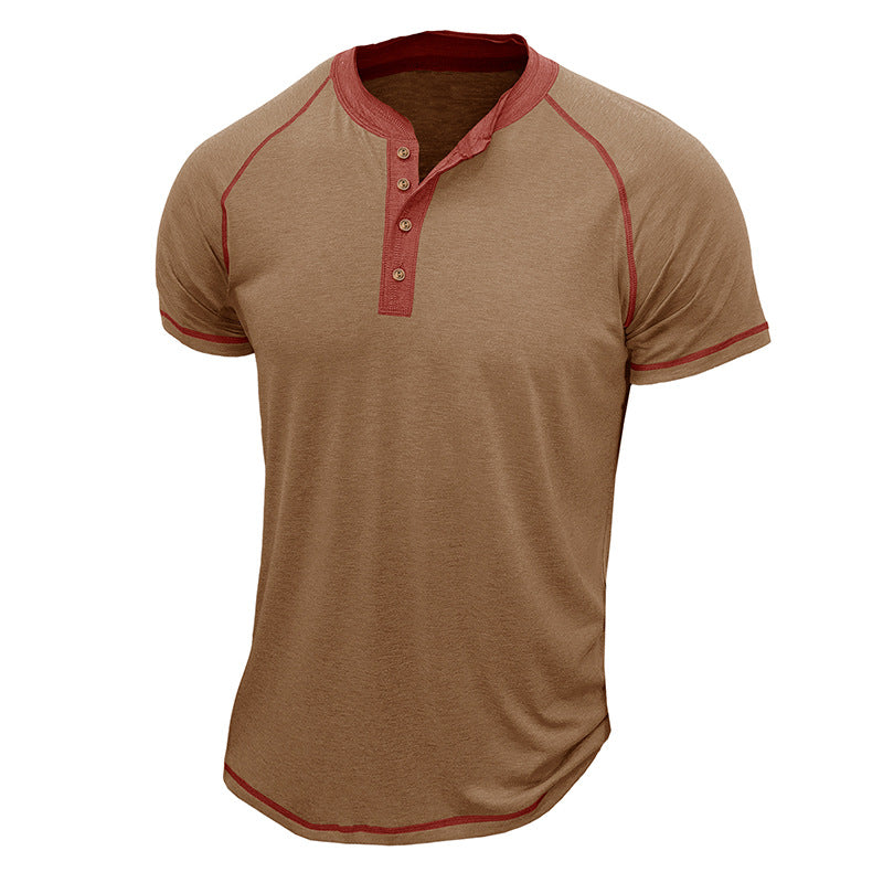 Men's Cotton Blend Short Sleeve Henley T-Shirt with Contrast Stitching – Casual Regular Fit 4