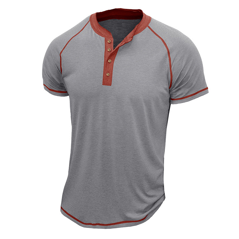 Men's Cotton Blend Short Sleeve Henley T-Shirt with Contrast Stitching – Casual Regular Fit 5