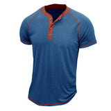 Men's Cotton Blend Short Sleeve Henley T-Shirt with Contrast Stitching – Casual Regular Fit 6