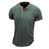 Men's Cotton Blend Short Sleeve Henley T-Shirt with Contrast Stitching – Casual Regular Fit 7