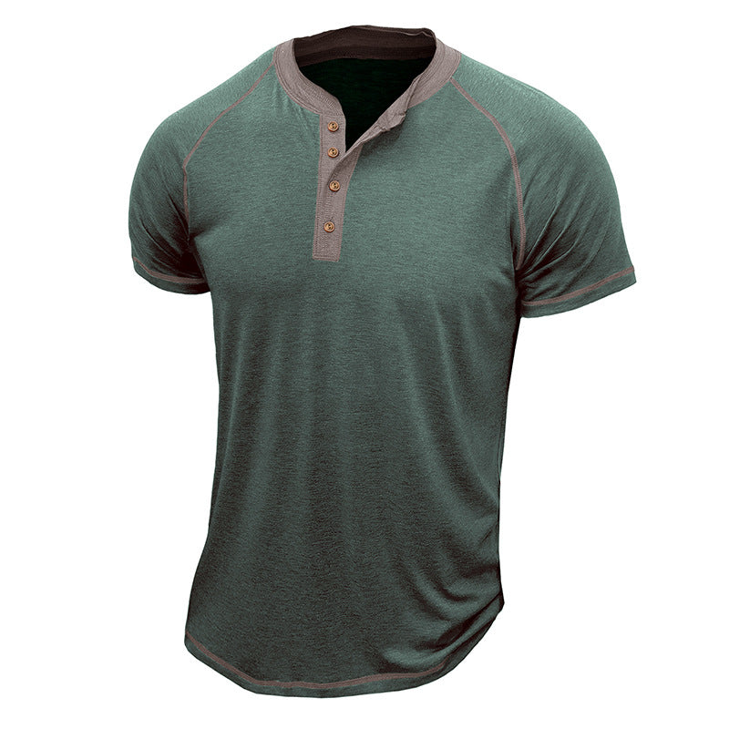 Men's Cotton Blend Short Sleeve Henley T-Shirt with Contrast Stitching – Casual Regular Fit 7