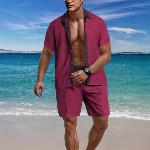 Men's Cotton Blend Shorts and Shirt Set – Relaxed Fit Casual Summer Wear for Men 0