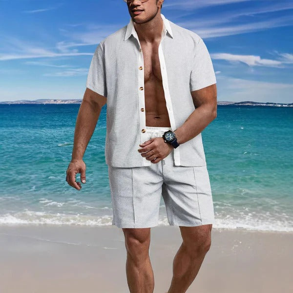 Men's Cotton Blend Shorts and Shirt Set – Relaxed Fit Casual Summer Wear for Men 5