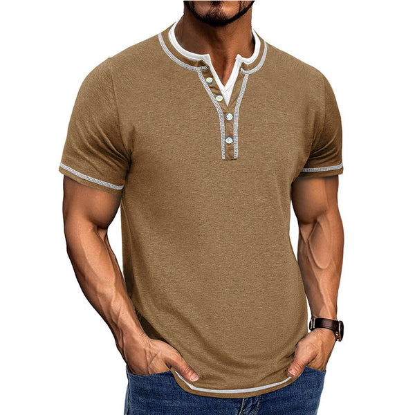 Men's Cotton Henley T-Shirt with Ribbed Trim – Classic Fit Short Sleeve Casual Shirt for Spring/Summer 0