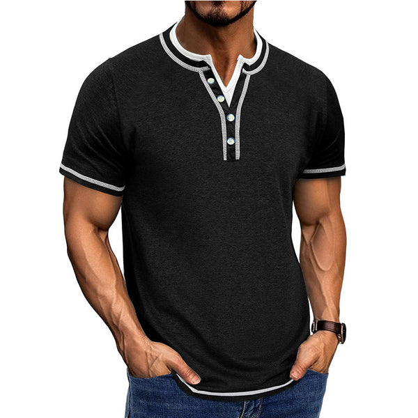 Men's Cotton Henley T-Shirt with Ribbed Trim – Classic Fit Short Sleeve Casual Shirt for Spring/Summer 1