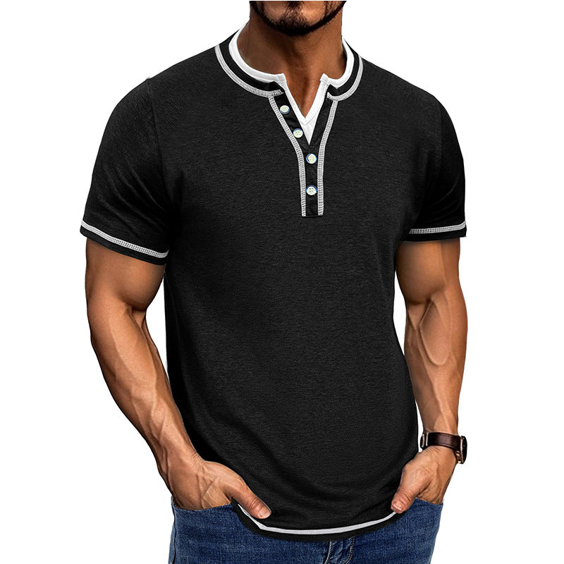 Men's Cotton Henley T-Shirt with Ribbed Trim – Classic Fit Short Sleeve Casual Shirt for Spring/Summer 1