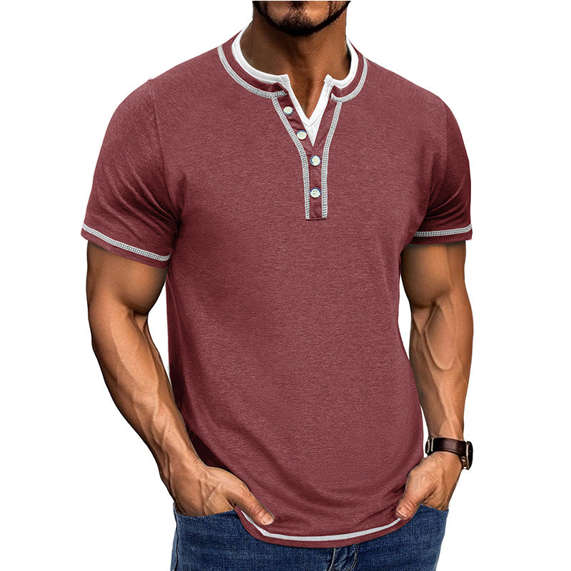 Men's Cotton Henley T-Shirt with Ribbed Trim – Classic Fit Short Sleeve Casual Shirt for Spring/Summer 2