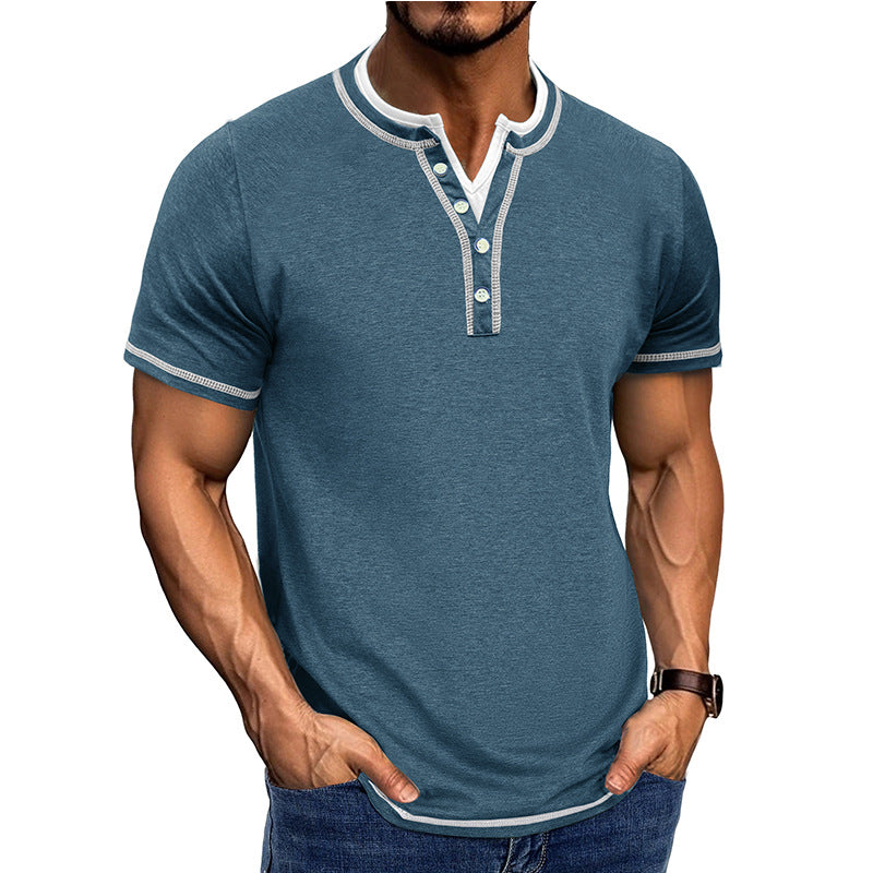 Men's Cotton Henley T-Shirt with Ribbed Trim – Classic Fit Short Sleeve Casual Shirt for Spring/Summer 3