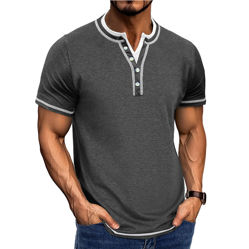 Men's Cotton Henley T-Shirt with Ribbed Trim – Classic Fit Short Sleeve Casual Shirt for Spring/Summer 4