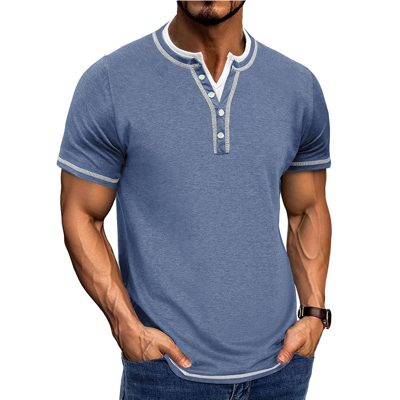 Men's Cotton Henley T-Shirt with Ribbed Trim – Classic Fit Short Sleeve Casual Shirt for Spring/Summer 5