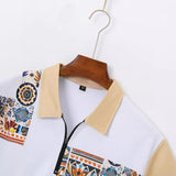 Men's Cotton Shirt and Shorts Set with Zipper Neck and Geometric Trim – Summer Casual Outfit for Men 1