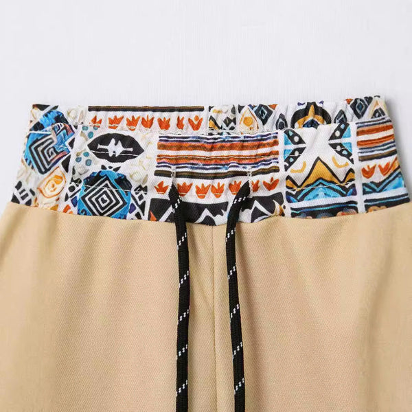 Men's Cotton Shirt and Shorts Set with Zipper Neck and Geometric Trim – Summer Casual Outfit for Men 2