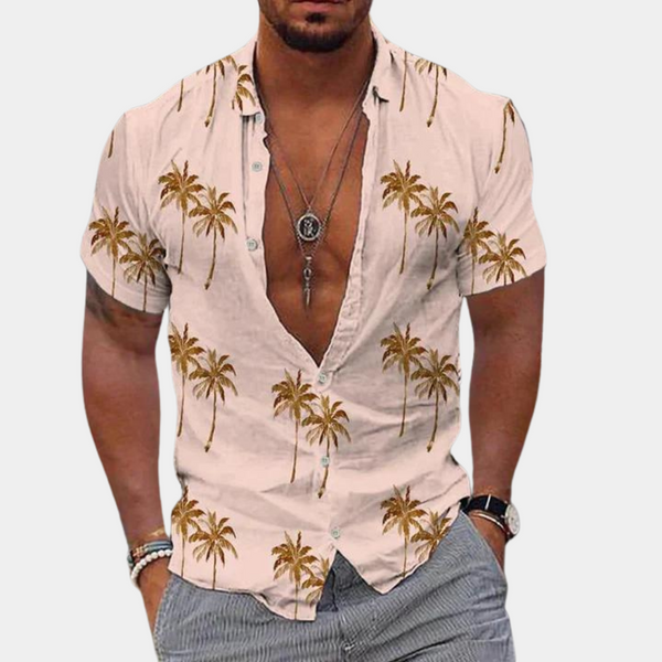 Men's Hawaiian Shirt – Tropical Palm Print Button-Up, Short Sleeve, Relaxed Fit Casual Wear for Summer 0