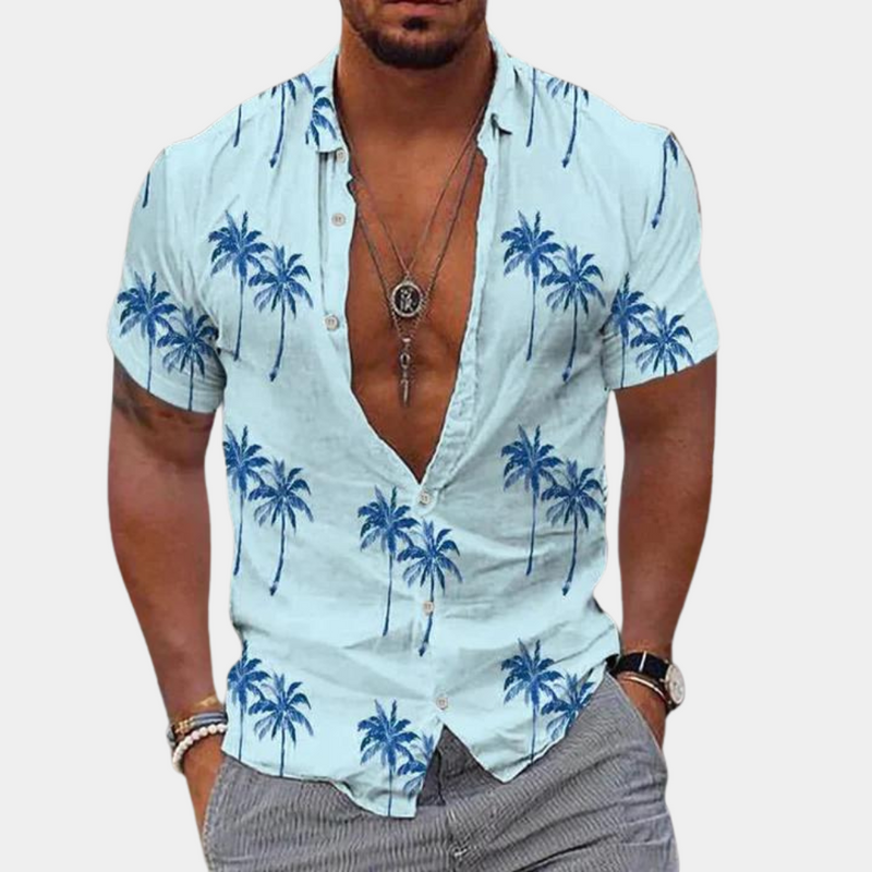 Men's Hawaiian Shirt – Tropical Palm Print Button-Up, Short Sleeve, Relaxed Fit Casual Wear for Summer 1