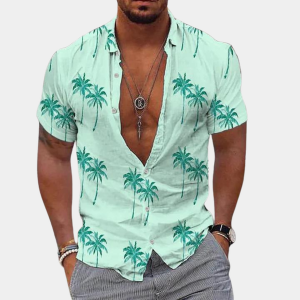 Men's Hawaiian Shirt – Tropical Palm Print Button-Up, Short Sleeve, Relaxed Fit Casual Wear for Summer 2
