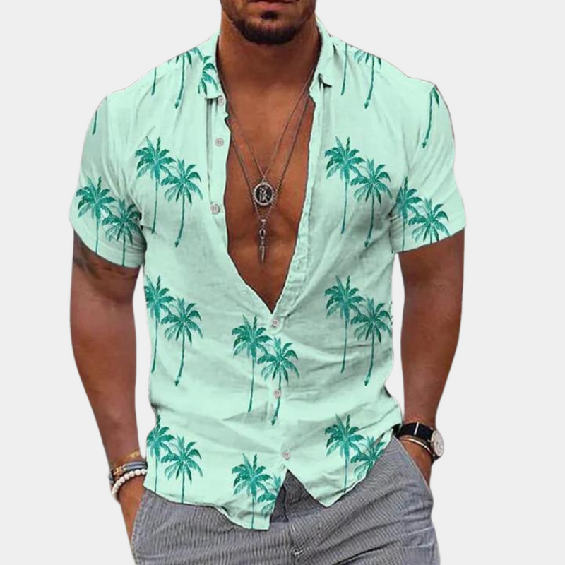 Men's Hawaiian Shirt – Tropical Palm Print Button-Up, Short Sleeve, Relaxed Fit Casual Wear for Summer 2