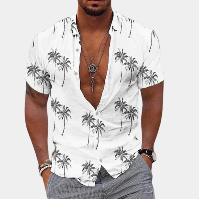Men's Hawaiian Shirt – Tropical Palm Print Button-Up, Short Sleeve, Relaxed Fit Casual Wear for Summer 4