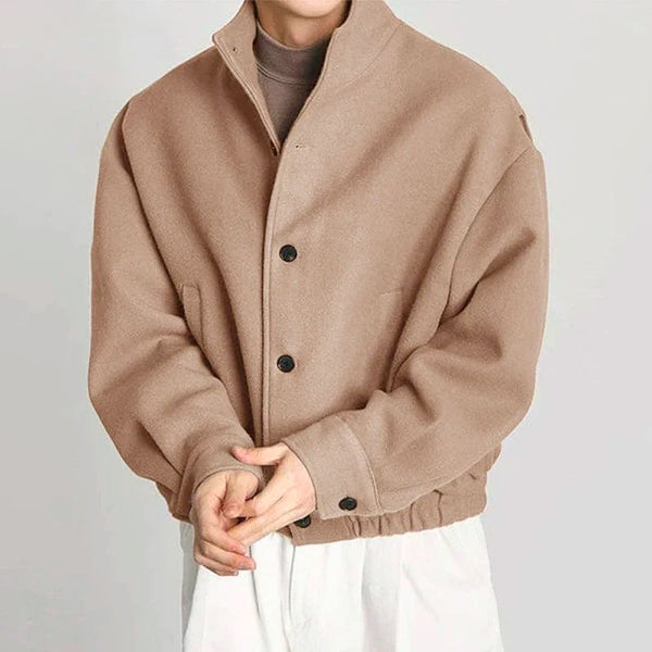 Men's Jacket – Relaxed Fit – Soft Structured Fabric – High Collar – Button Front 0