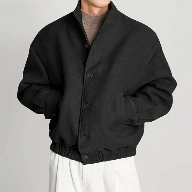 Men's Jacket – Relaxed Fit – Soft Structured Fabric – High Collar – Button Front 1