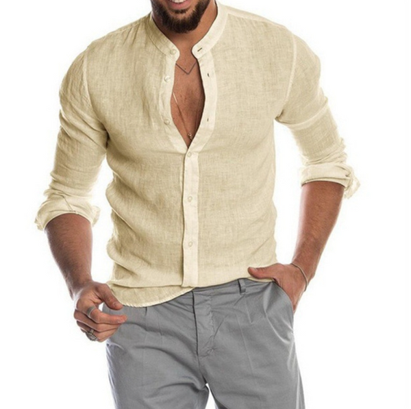Men's Linen Shirt - Elegant and Breathable Loose Fit for Warm Weather Casual or Formal Wear 1