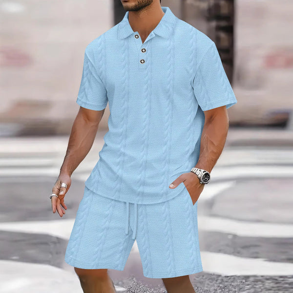 Men's Polo Shirt and Bermuda Shorts Set, Relaxed Fit Casual Outfit, Breathable Knit Fabric for Summer 0