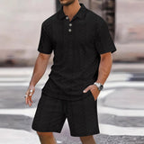 Men's Polo Shirt and Bermuda Shorts Set, Relaxed Fit Casual Outfit, Breathable Knit Fabric for Summer 1