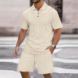 Men's Polo Shirt and Bermuda Shorts Set, Relaxed Fit Casual Outfit, Breathable Knit Fabric for Summer 2