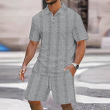 Men's Polo Shirt and Bermuda Shorts Set, Relaxed Fit Casual Outfit, Breathable Knit Fabric for Summer 3