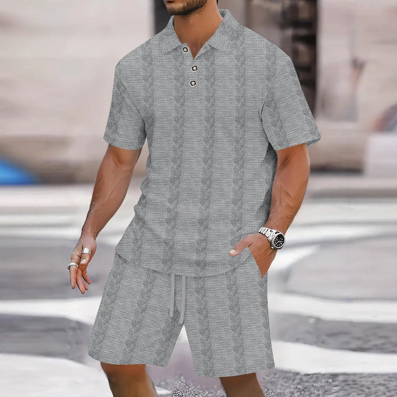 Men's Polo Shirt and Bermuda Shorts Set, Relaxed Fit Casual Outfit, Breathable Knit Fabric for Summer 3