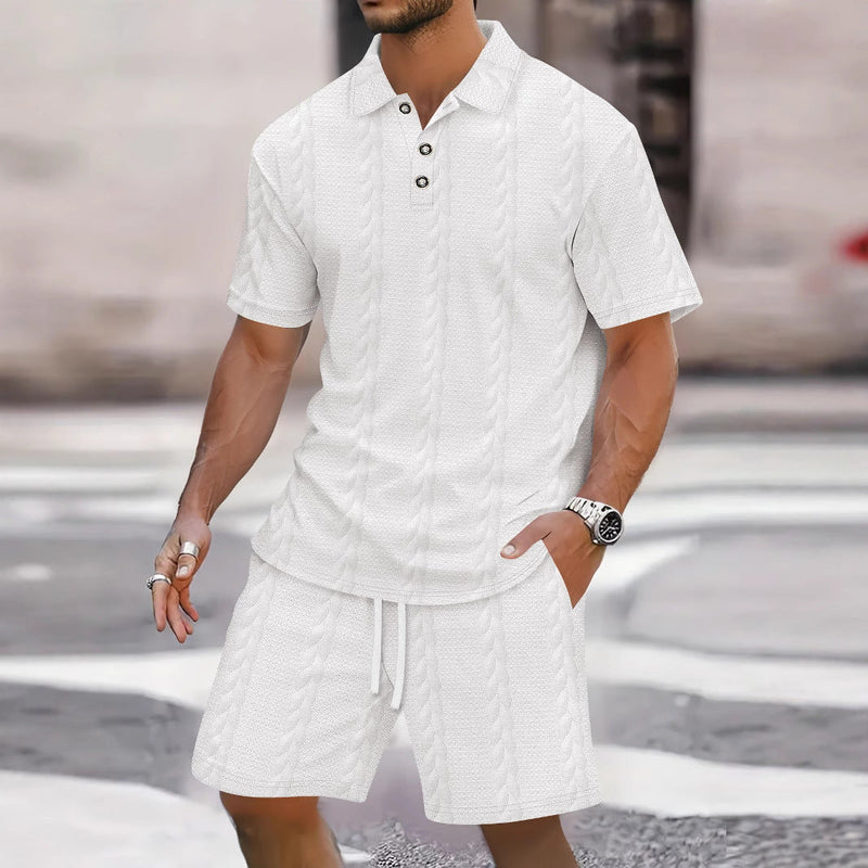 Men's Polo Shirt and Bermuda Shorts Set, Relaxed Fit Casual Outfit, Breathable Knit Fabric for Summer 4