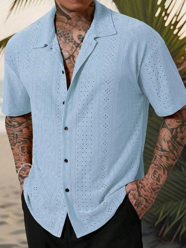 Men's Short Sleeve Casual Shirt in Cotton Jacquard - Regular Fit for Warm Weather 0