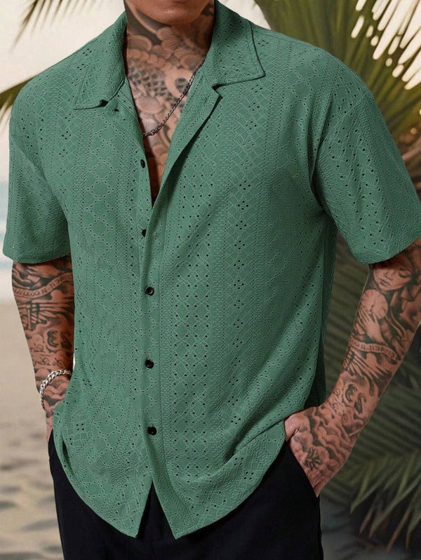 Men's Short Sleeve Casual Shirt in Cotton Jacquard - Regular Fit for Warm Weather 1