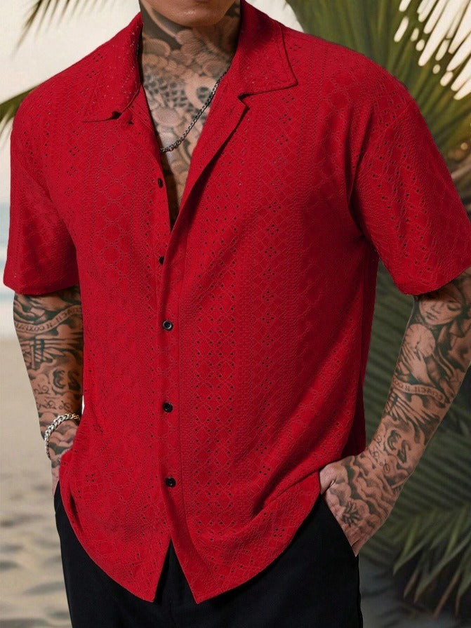 Men's Short Sleeve Casual Shirt in Cotton Jacquard - Regular Fit for Warm Weather 2