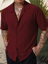 Men's Short Sleeve Casual Shirt in Cotton Jacquard - Regular Fit for Warm Weather 3