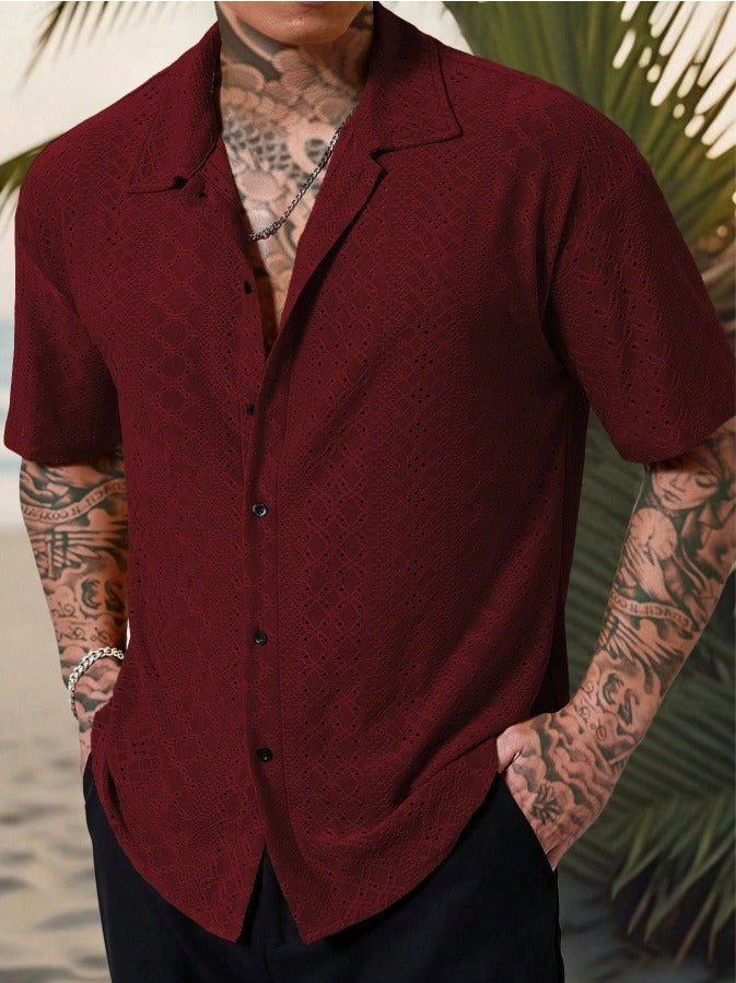 Men's Short Sleeve Casual Shirt in Cotton Jacquard - Regular Fit for Warm Weather 3