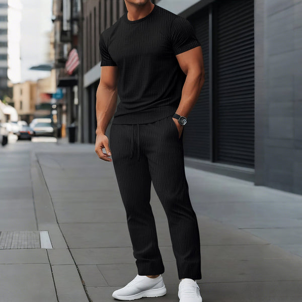 Men's Slim Fit Athletic Trousers Set with Stretch Fabric and Drawstring Waist – Breathable Activewear for Training and Casual Wear 1