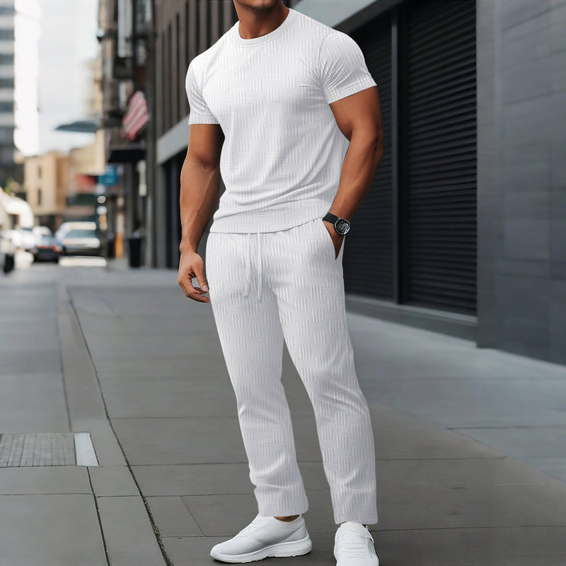 Men's Slim Fit Athletic Trousers Set with Stretch Fabric and Drawstring Waist – Breathable Activewear for Training and Casual Wear 4