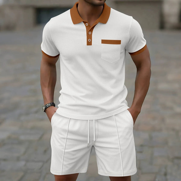 Men's Slim Fit Cotton Blend Polo Shirt and Shorts Set with Chest Pocket – Casual Spring/Summer Outfit 0