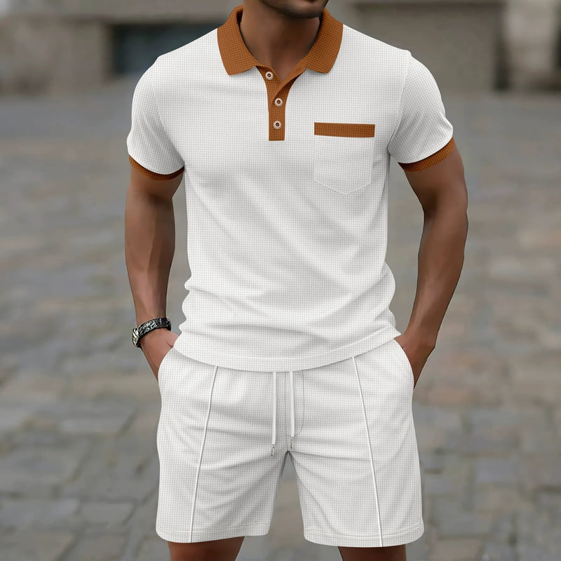 Men's Slim Fit Cotton Blend Polo Shirt and Shorts Set with Chest Pocket – Casual Spring/Summer Outfit 0