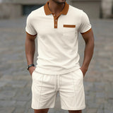 Men's Slim Fit Cotton Blend Polo Shirt and Shorts Set with Chest Pocket – Casual Spring/Summer Outfit 1