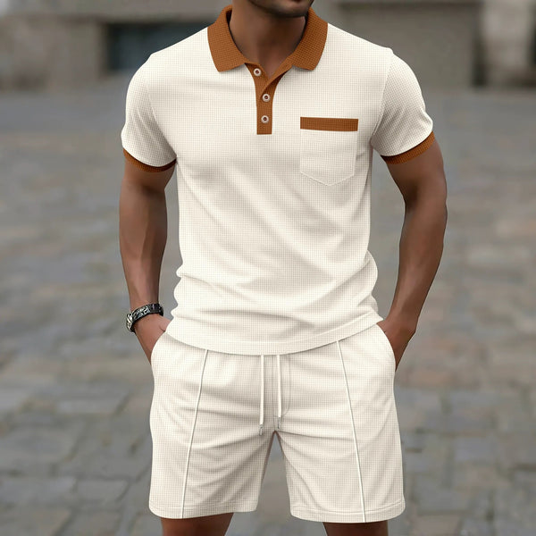 Men's Slim Fit Cotton Blend Polo Shirt and Shorts Set with Chest Pocket – Casual Spring/Summer Outfit 1