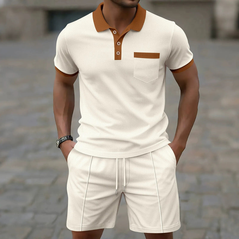 Men's Slim Fit Cotton Blend Polo Shirt and Shorts Set with Chest Pocket – Casual Spring/Summer Outfit 1