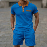 Men's Slim Fit Cotton Blend Polo Shirt and Shorts Set with Chest Pocket – Casual Spring/Summer Outfit 3