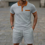 Men's Slim Fit Cotton Blend Polo Shirt and Shorts Set with Chest Pocket – Casual Spring/Summer Outfit 4