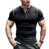 Men's Slim Fit Waffle Knit Henley T-Shirt with Stylish Shoulder Detail – Comfortable Casual Tee 0