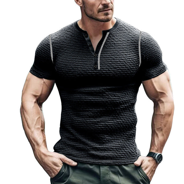 Men's Slim Fit Waffle Knit Henley T-Shirt with Stylish Shoulder Detail – Comfortable Casual Tee 0